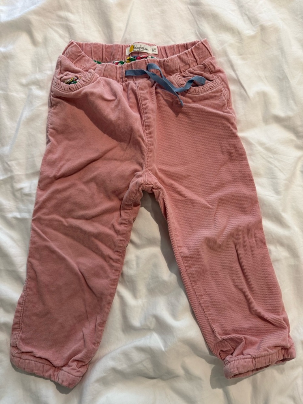 Elastic Waist Pink Corduroy Kids Pants with Drawstring Lined